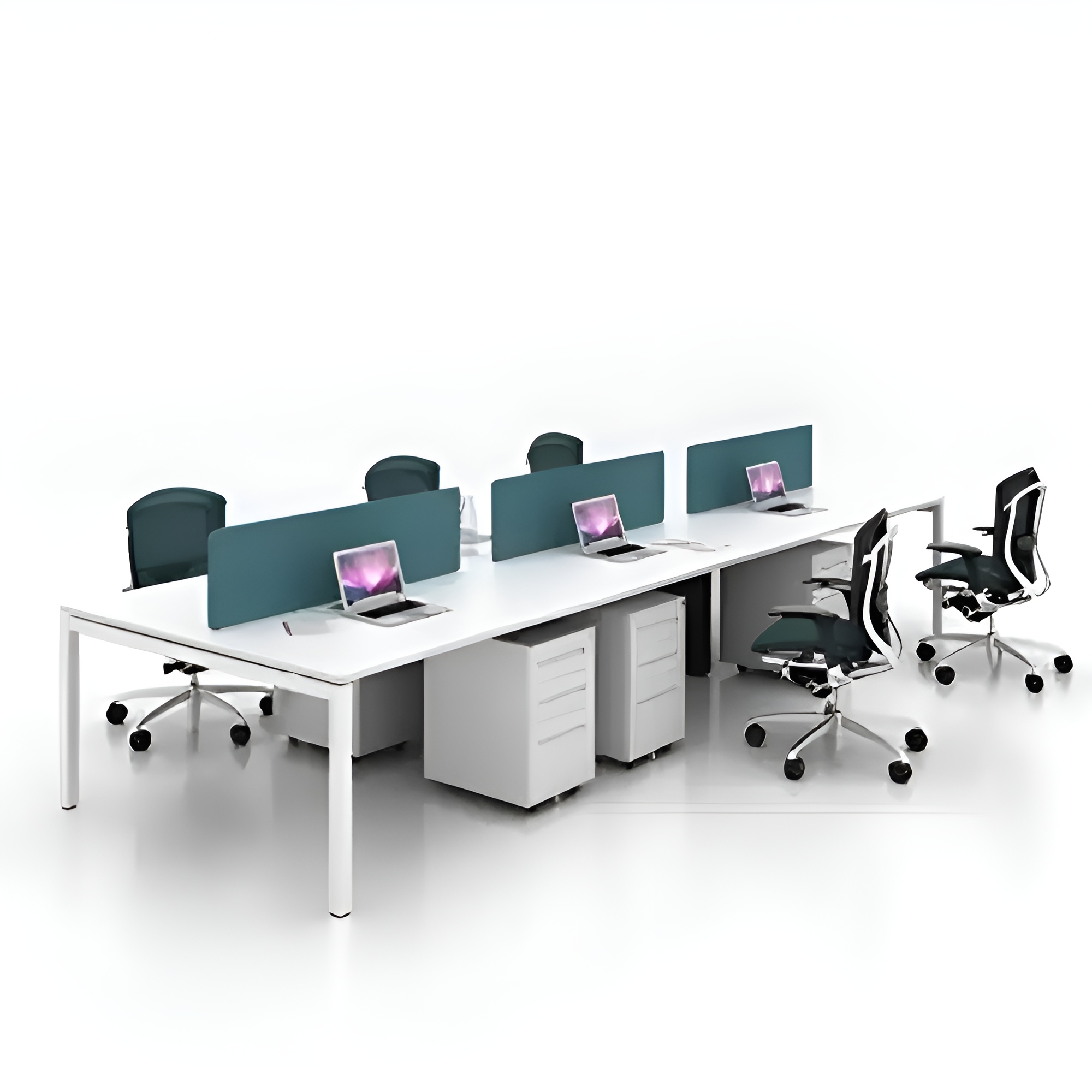 Office Combo 4: 4 Seater (4 x 8 feet) Open Type Workstation, 4 Ergonomic Chairs, 4 Pedestals
